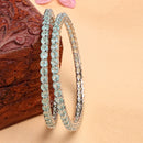 Rhodium Plated Sea Green American Diamond Studded Thin Bangles