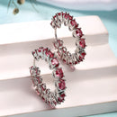 Rhodium Plated Silver Toned Red American Diamond Embellished Hoop Earrings