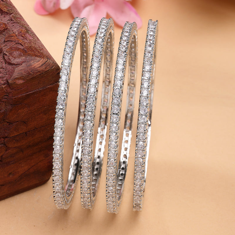 Rhodium Plated Small White American Diamond Studded Bangles