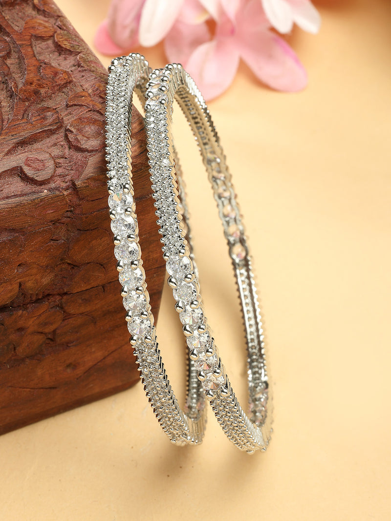 Rhodium Plated with White American Diamonds Studded Kada Bangles