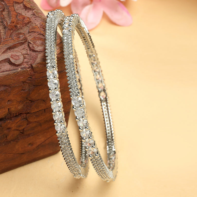Rhodium Plated White American Diamonds Studded Bangles