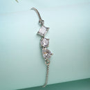 Rhodium Plated Silver Toned White American Diamond Studded Wraparound Bracelet