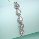 Rhodium Plated Silver Toned Teardrop Shaped White American Diamond Studded Bracelet