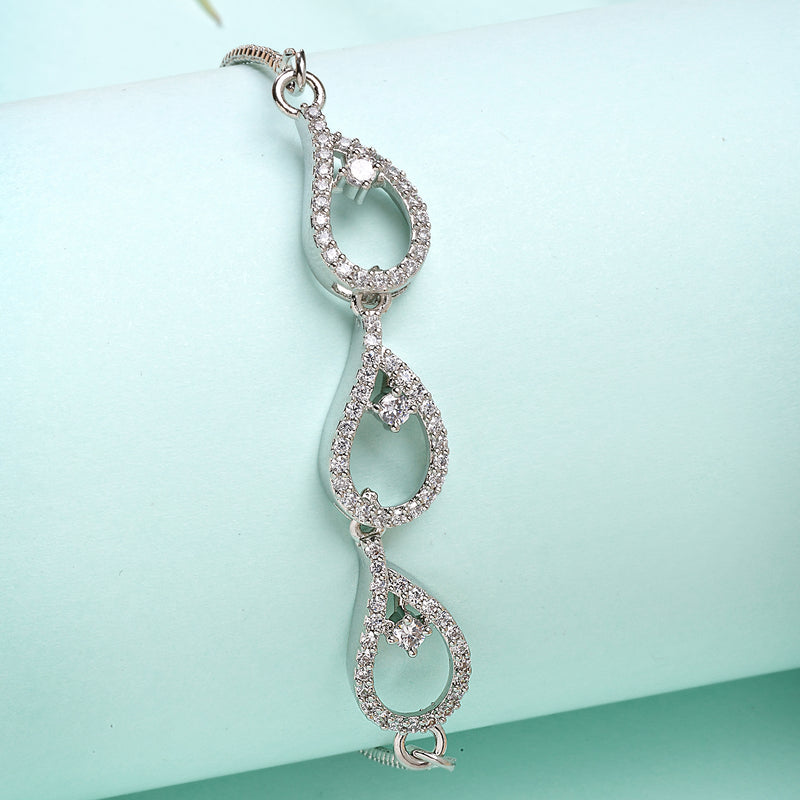 Rhodium Plated with White American Diamond Studded Wraparound Bracelet