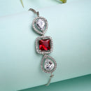Rhodium Plated Silver Toned Square Shaped Red & White American Diamond Studded Bracelet