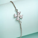 Rhodium Plated Silver Toned Floral White American Diamond Studded Bracelet