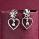 Rhodium Plated Heart White American Diamond Contemporary Drop Earrings