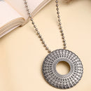 Oxidized Silver Toned Circular Shaped Boho Style Pendant Necklace