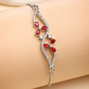 Rhodium Plated Silver Toned Floral Ruby Red American Diamond Studded Bracelet