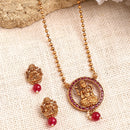 Traditional Gold Plated Temple Coin Pink Cz Studded Pendant Jewellery Set