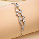 Rhodium Plated Silver Toned Floral White American Diamond Studded Bracelet