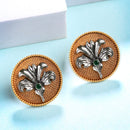 Gold Plated Oxidised Dual Toned Coin Shaped Floral Stud Earrings