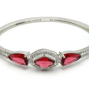 Rhodium Plated Silver Toned Teardrop Shaped Ruby Red American Diamond Studded Bracelet