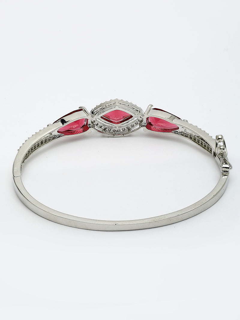 Rhodium Plated with Red American Diamond Studded Kada Bracelet