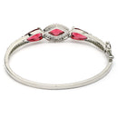 Rhodium Plated Silver Toned Teardrop Shaped Ruby Red American Diamond Studded Bracelet
