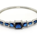 Rhodium Plated Silver Toned Square Shaped Blue American Diamond Studded Bracelet