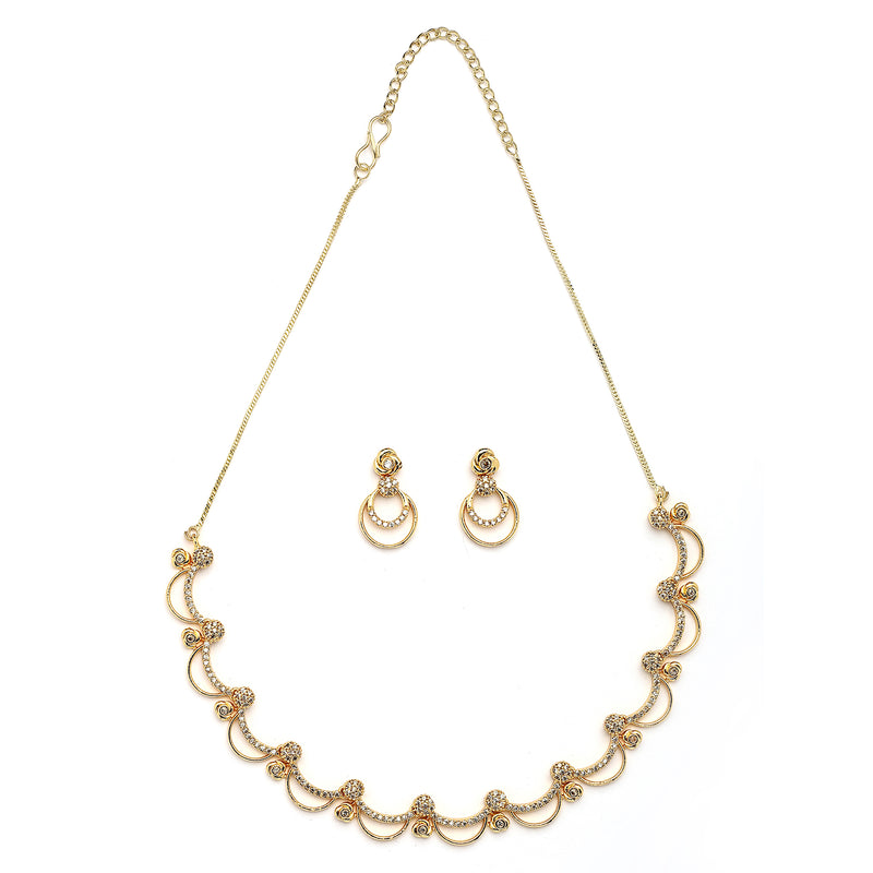 Gold Plated Rose Shaped White American Diamond Studded Jewellery Set