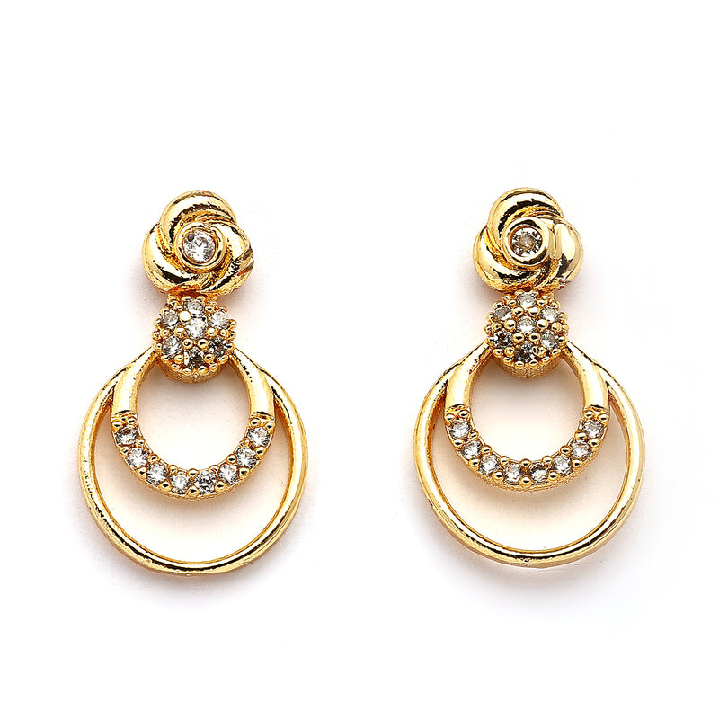 Gold Plated Rose Shaped White American Diamond Studded Jewellery Set