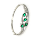Rhodium Plated Silver Toned Emerald Green American Diamond Studded Bracelet