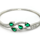 Rhodium Plated Silver Toned Emerald Green American Diamond Studded Bracelet