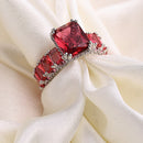 Rhodium Plated Silver Toned Red American Diamond Studded Adjustable Ring