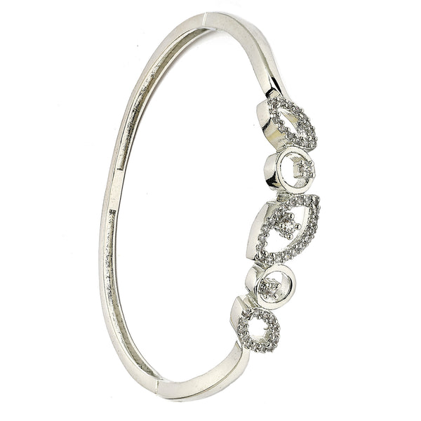 Rhodium Plated Silver Toned Leaf Shaped White American Diamond Studded Bracelet