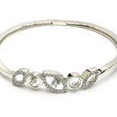 Rhodium Plated Silver Toned Leaf Shaped White American Diamond Studded Bracelet
