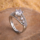 Rhodium Plated Silver Toned White American Diamond Studded Adjustable Ring