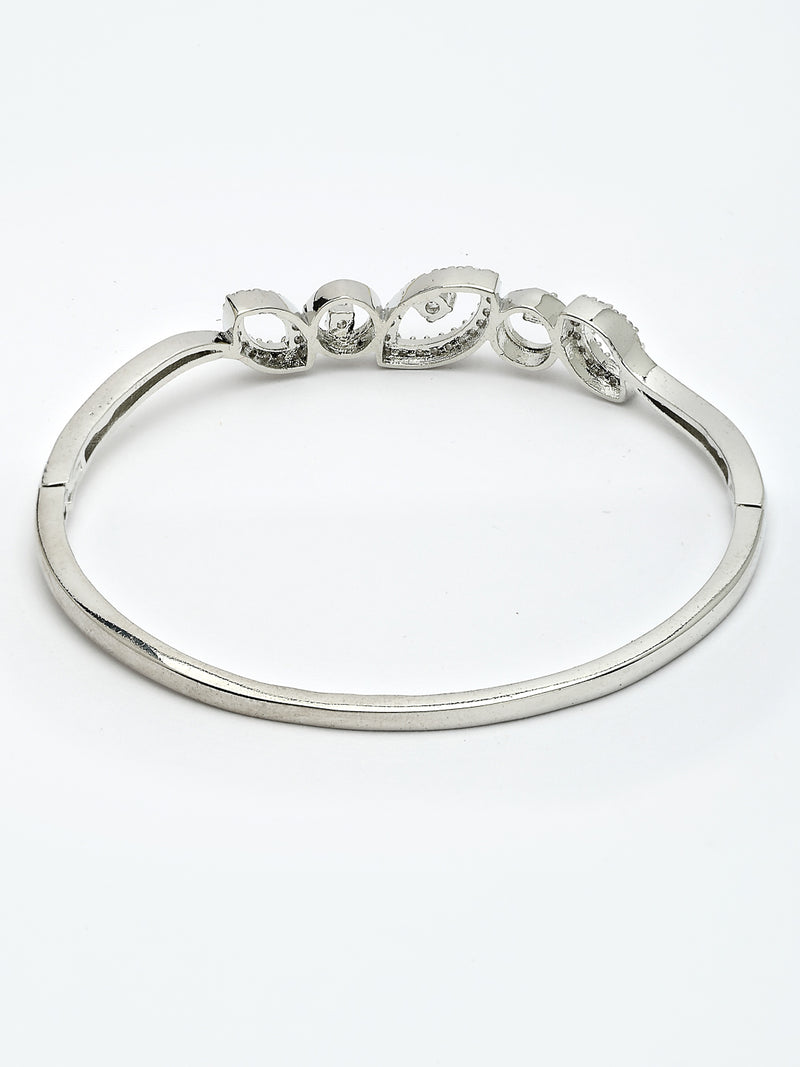 Rhodium Plated with White American Diamond Studded kada Bracelet