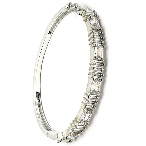 Rhodium Plated Silver Toned White American Diamond Studded Bracelet