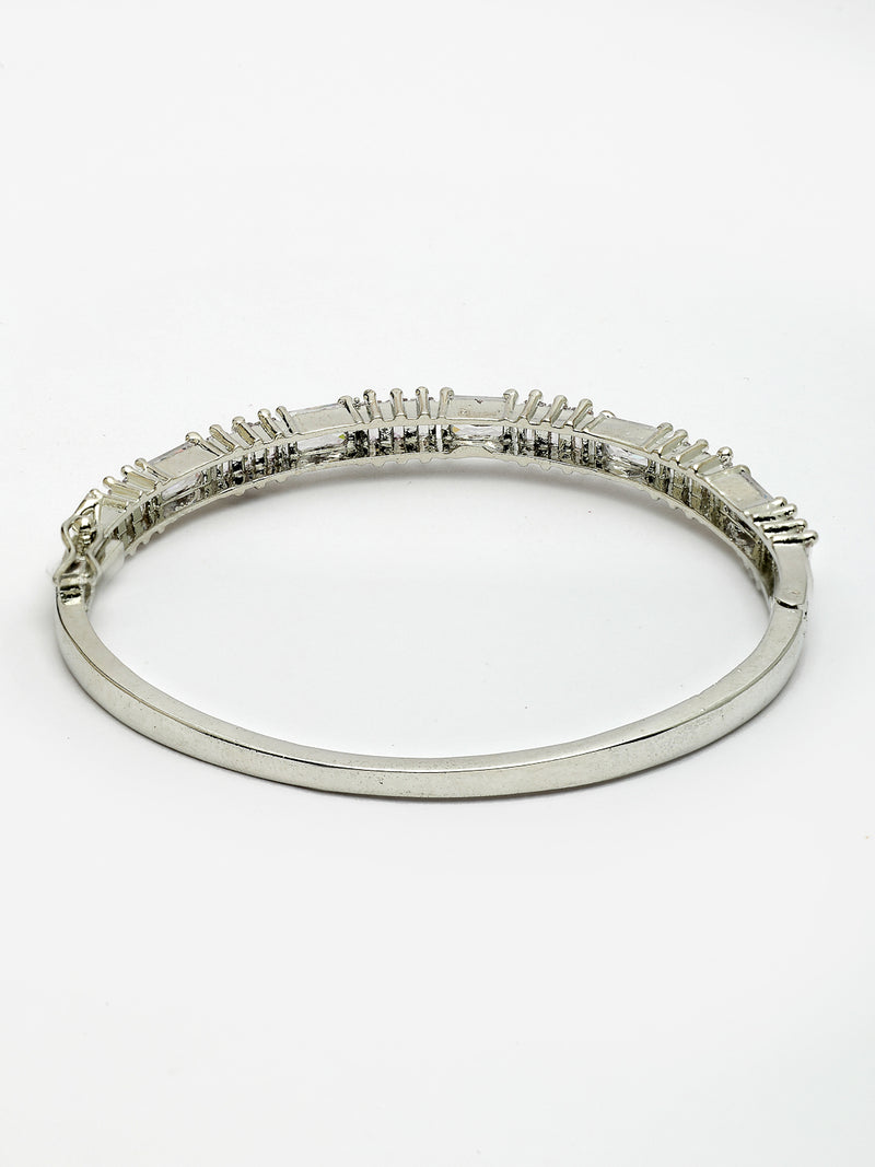 Rhodium Plated with White American Diamond Studded Kada Bracelet