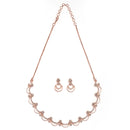 Rose Gold Plated Rose Shaped White American Diamond Studded Jewellery Set