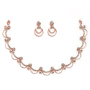 Rose Gold Plated Rose Shaped White American Diamond Studded Jewellery Set