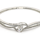 Rhodium Plated Silver Toned White Tear Drop Shaped American Diamond Studded Bracelet