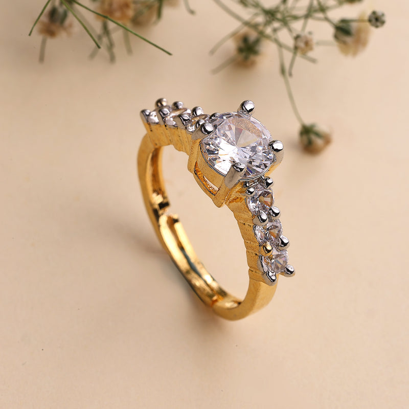 Gold Plated American Diamond Studded Adjustable Ring