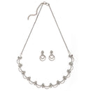 Rhodium Plated Silver Toned Rose Shaped White American Diamond Studded Jewellery Set