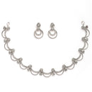 Rhodium Plated Silver Toned Rose Shaped White American Diamond Studded Jewellery Set