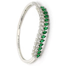 Rhodium Plated Silver Toned Leaf Shaped Green American Diamond Studded Bracelet