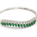Rhodium Plated Silver Toned Leaf Shaped Green American Diamond Studded Bracelet