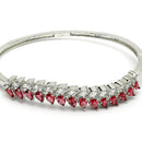 Rhodium Plated Silver Toned Leaf Shaped Ruby Red American Diamond Studded Bracelet