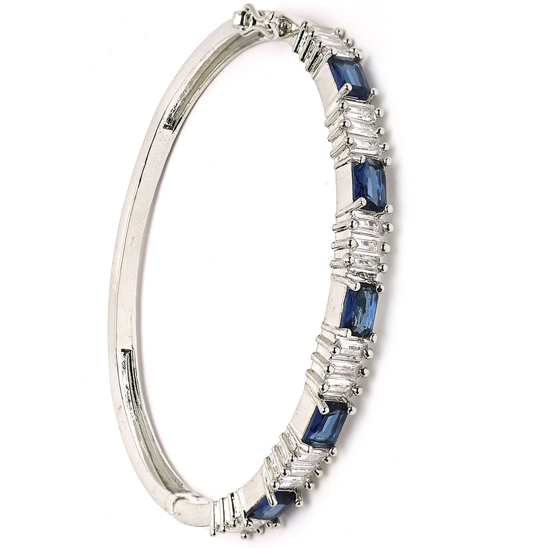 Rhodium Plated Silver Toned Royal Blue  American Diamond Studded Bracelet