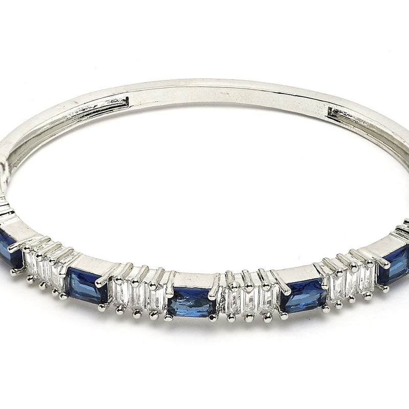 Rhodium Plated Silver Toned Royal Blue  American Diamond Studded Bracelet