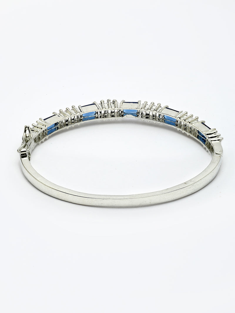 Rhodium Plated with Blue & White American Diamond Studded Kada Bracelet