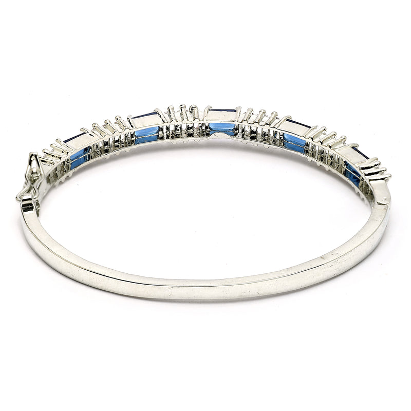 Rhodium Plated Silver Toned Royal Blue  American Diamond Studded Bracelet
