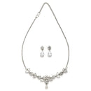 Rhodium Plated Silver Toned Floral Shaped White American Diamond Studded Jewellery Set