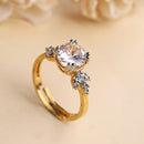 Gold Plated Stylish Sleek White American Diamond Studded Adjustable Ring