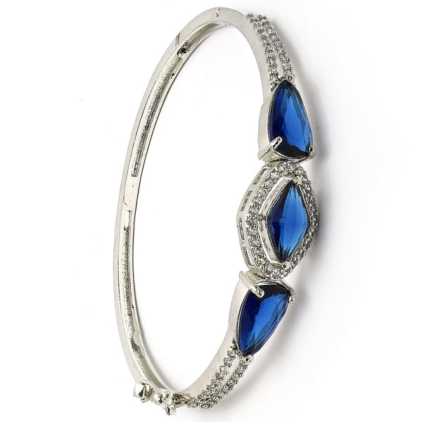 Rhodium Plated with Blue American Diamond Studded Kada Bracelet