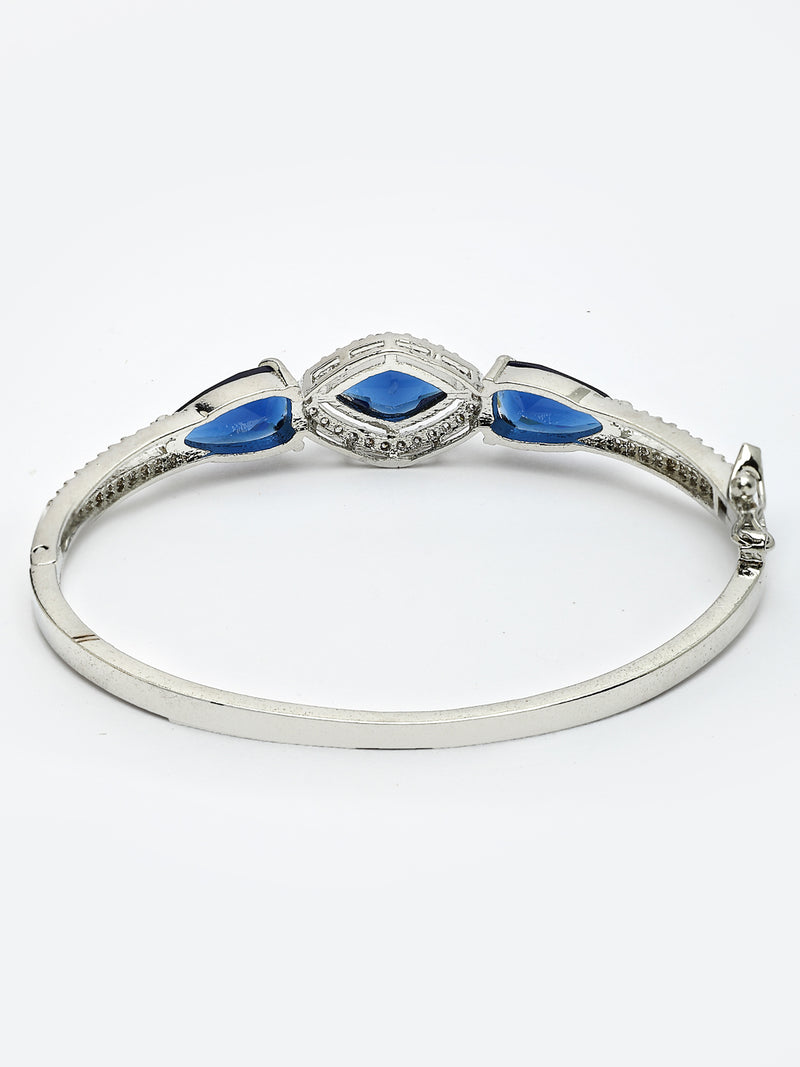 Rhodium Plated with Blue American Diamond Studded Kada Bracelet