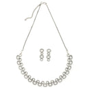 Rhodium Plated Silver Toned Oval Shaped White American Diamond Studded Jewellery Set