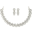 Rhodium Plated Silver Toned Oval Shaped White American Diamond Studded Jewellery Set